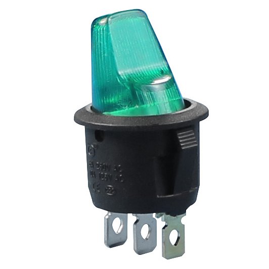 Переключатель KCD1-5-101NH 3с 12в зелёный (777T)